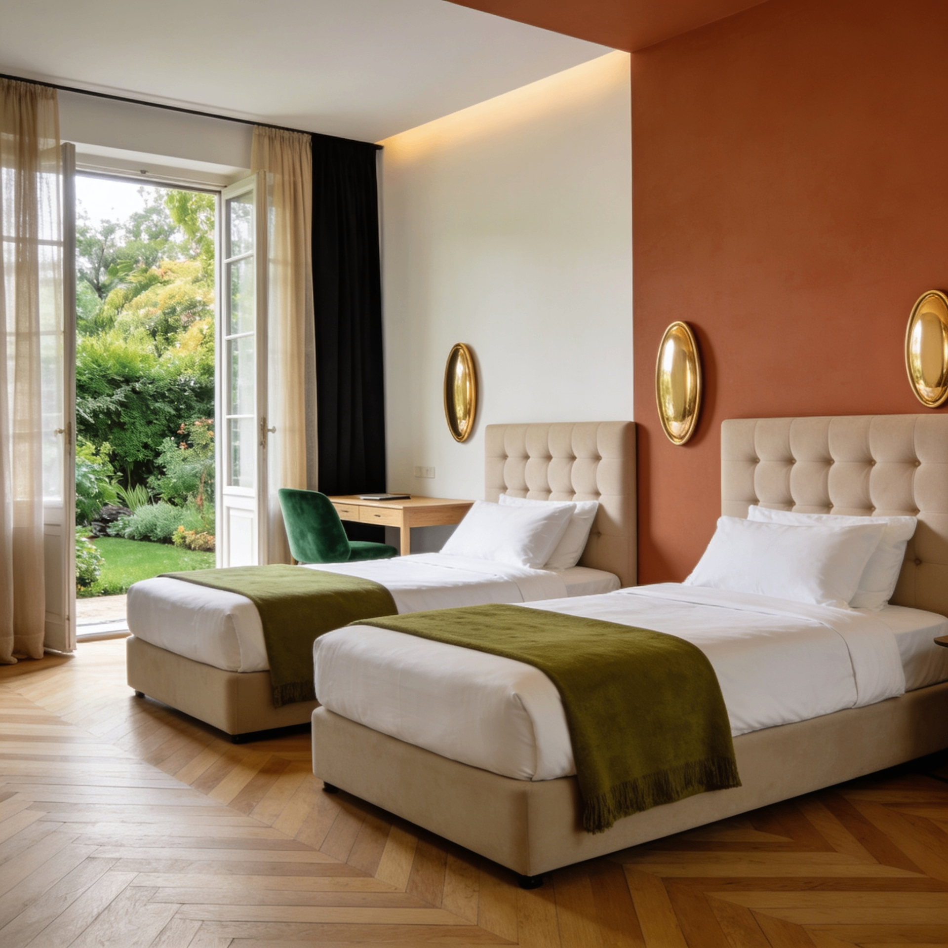 Chambre partagée avec deux lits séparés dans une villa partenaire