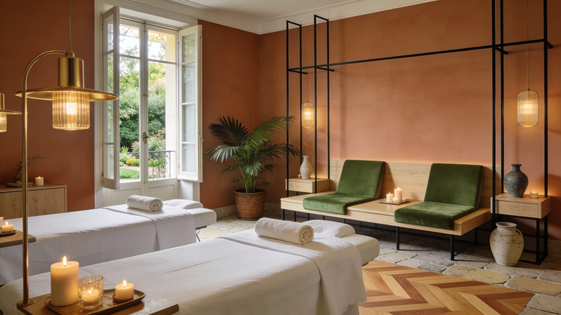 Cabine de spa raffinée avec tables de massage dans un hôtel partenaire